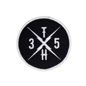 Ein Aufnäher-Patch des 35ten Jubiläums von Terry Hoax in weiß auf schwarz